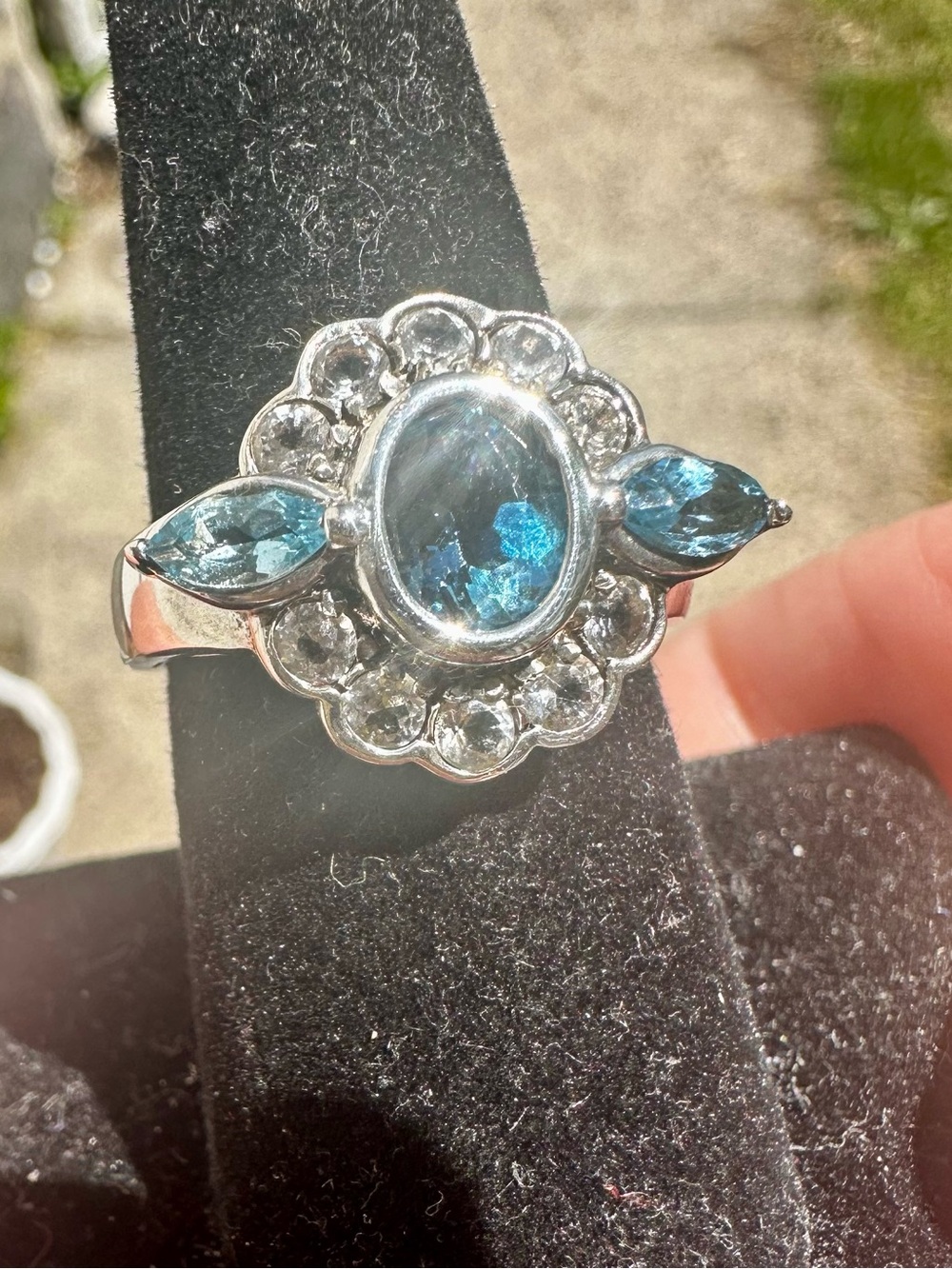 New cz blue topaz ring band 925 sterling silver sz 7 sizable